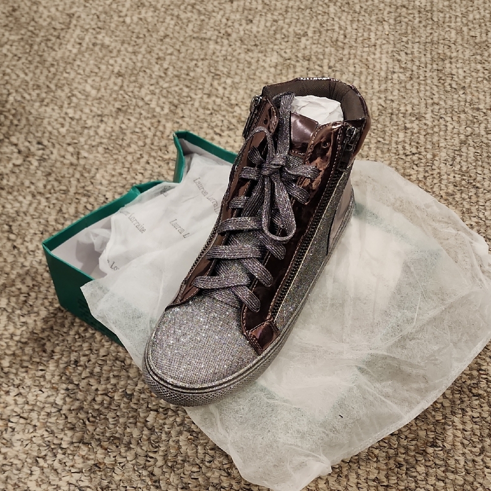 Lauren Lorraine Silver Glitter High-Top Sneakers